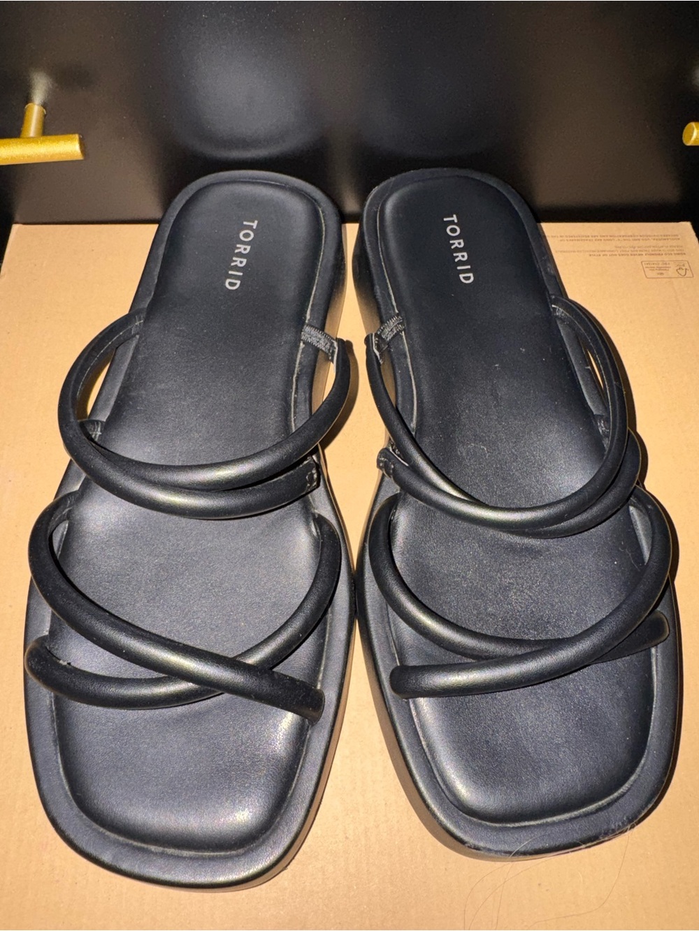 torrid Black Multi-Strap Square Toe Slide Sandals NWOT